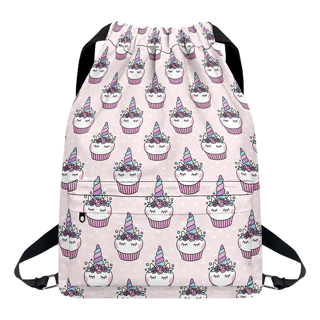Unicorn Cupcake Pattern Print Drawstring Backpack
