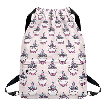 Unicorn Cupcake Pattern Print Drawstring Backpack