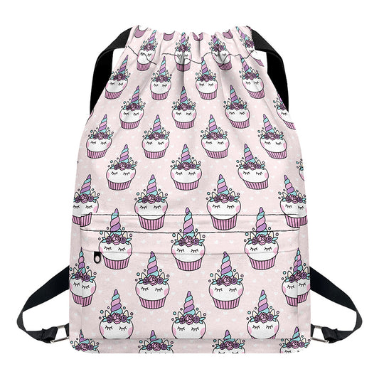 Unicorn Cupcake Pattern Print Drawstring Backpack