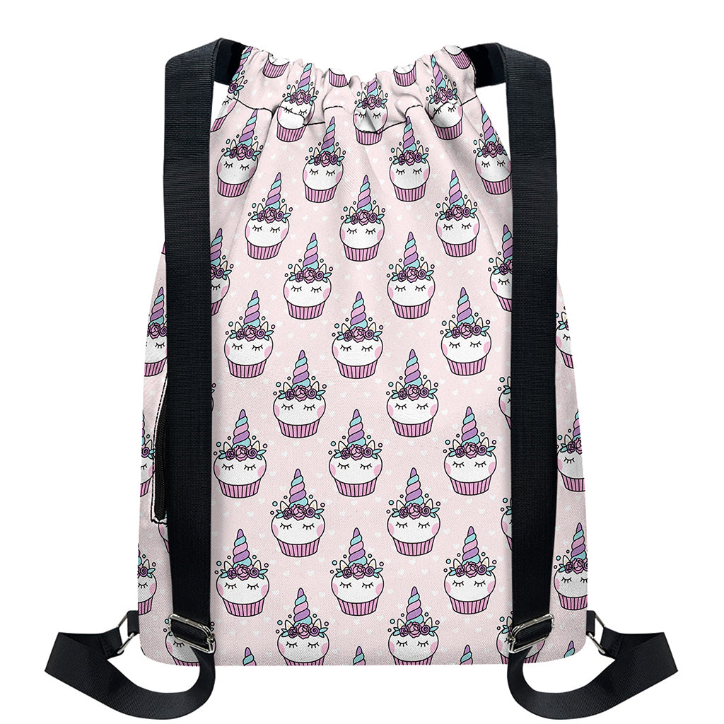 Unicorn Cupcake Pattern Print Drawstring Backpack