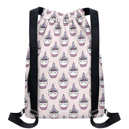 Unicorn Cupcake Pattern Print Drawstring Backpack
