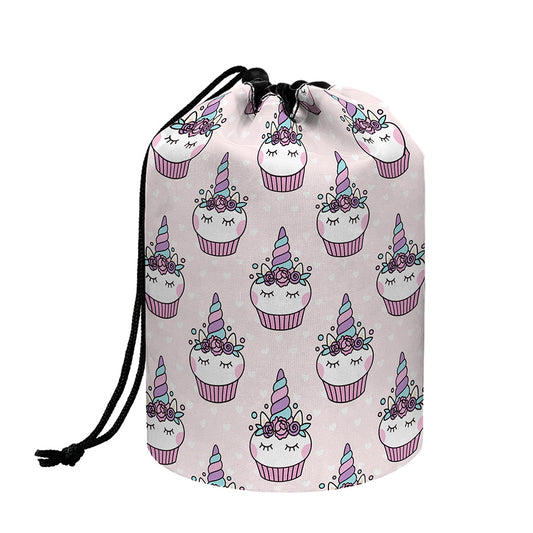 Unicorn Cupcake Pattern Print Drawstring Makeup Bag