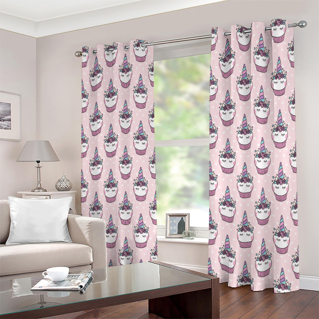 Unicorn Cupcake Pattern Print Extra Wide Grommet Curtains