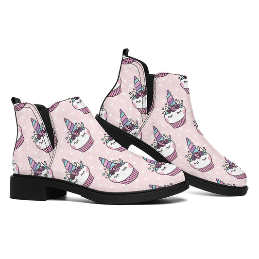 Unicorn Cupcake Pattern Print Flat Ankle Boots