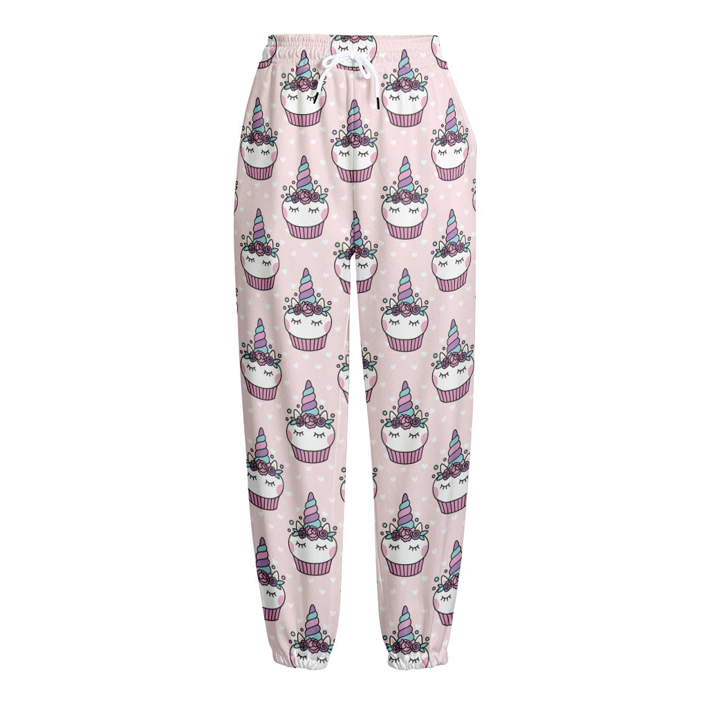 Unicorn Cupcake Pattern Print Fleece Lined Knit Pants
