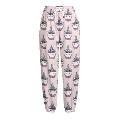 Unicorn Cupcake Pattern Print Fleece Lined Knit Pants