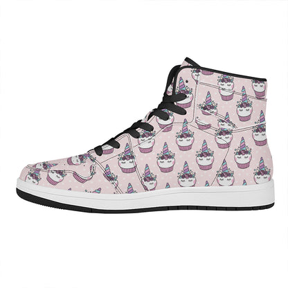 Unicorn Cupcake Pattern Print High Top Leather Sneakers