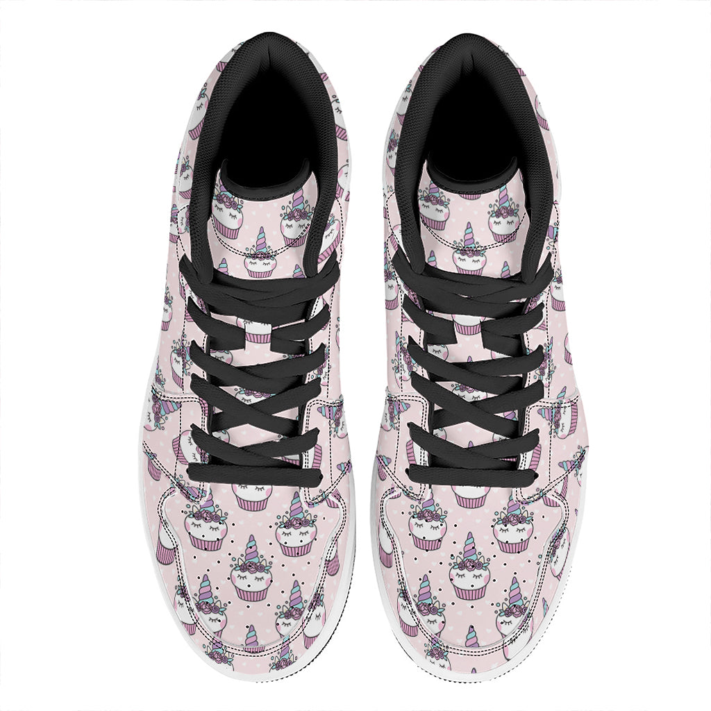 Unicorn Cupcake Pattern Print High Top Leather Sneakers