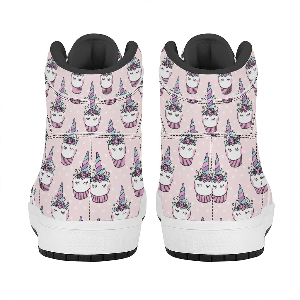 Unicorn Cupcake Pattern Print High Top Leather Sneakers