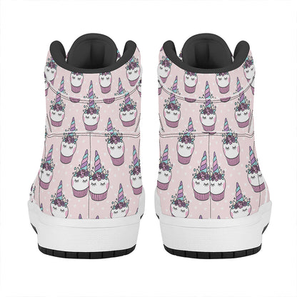 Unicorn Cupcake Pattern Print High Top Leather Sneakers