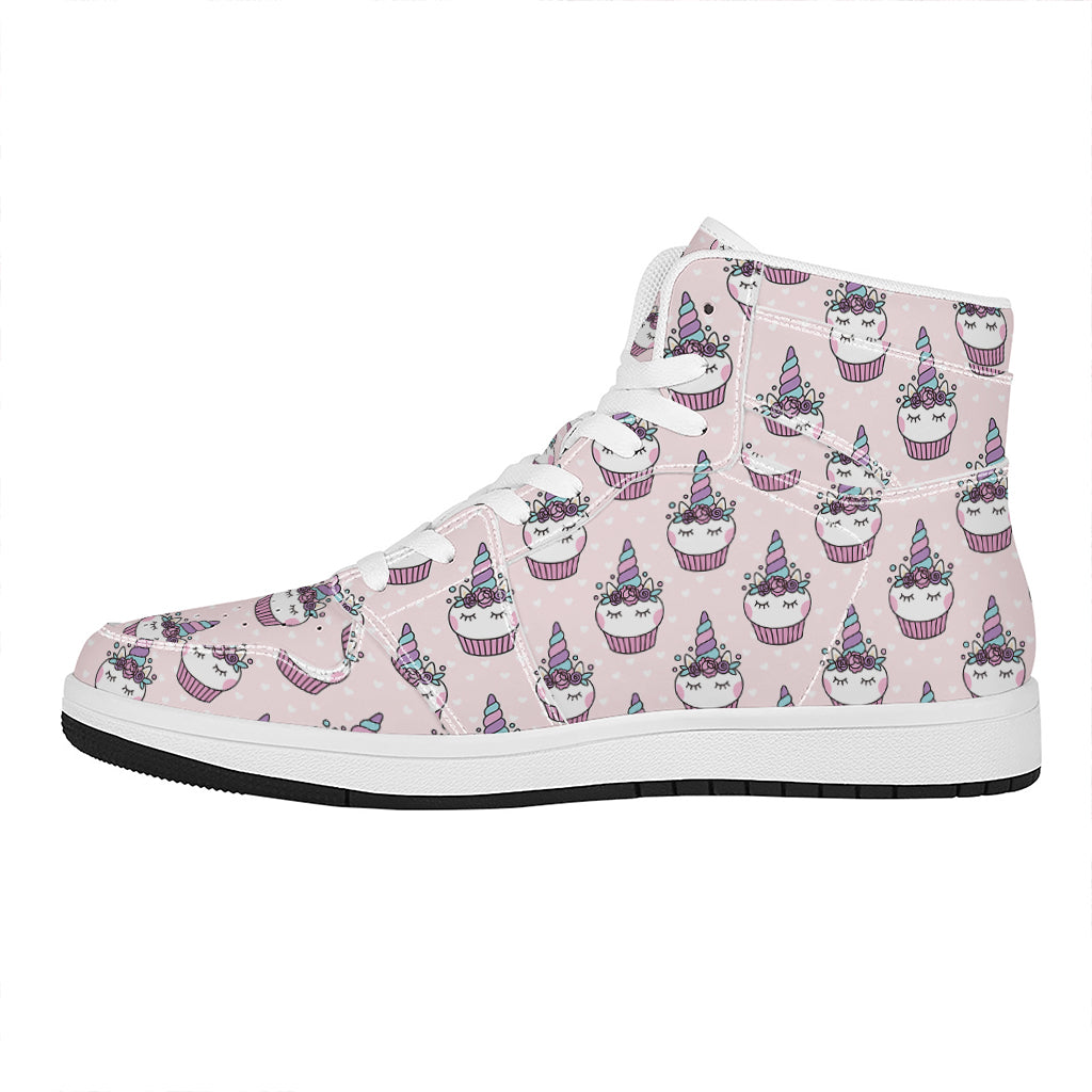 Unicorn Cupcake Pattern Print High Top Leather Sneakers