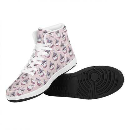 Unicorn Cupcake Pattern Print High Top Leather Sneakers