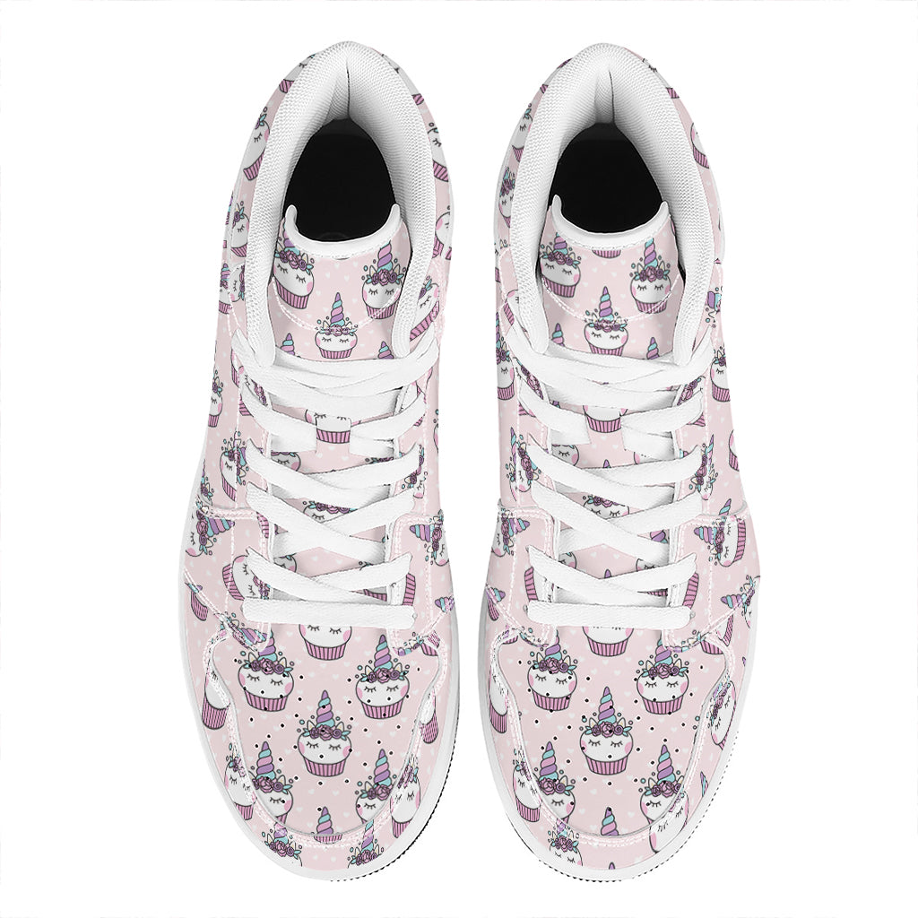 Unicorn Cupcake Pattern Print High Top Leather Sneakers