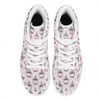 Unicorn Cupcake Pattern Print High Top Leather Sneakers