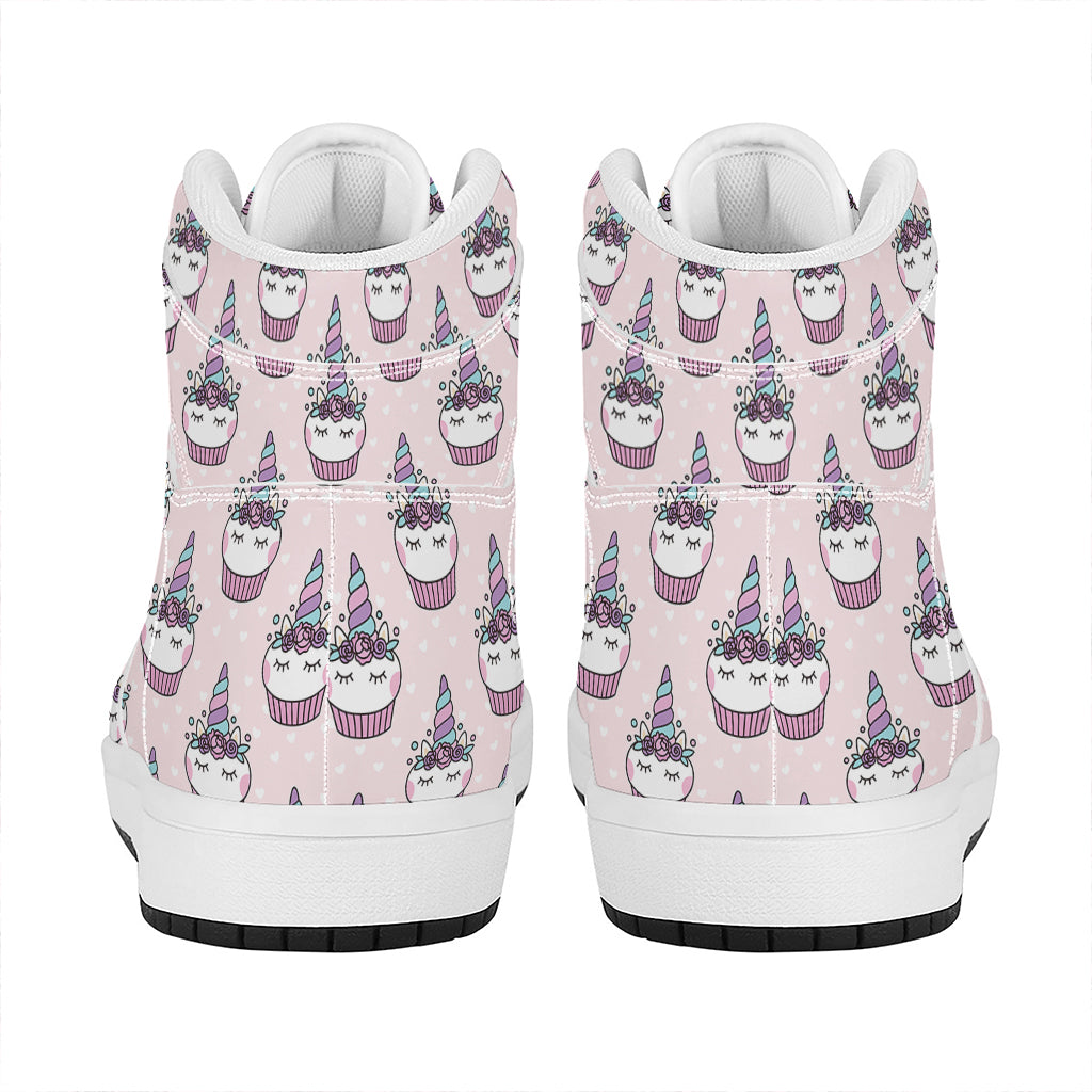 Unicorn Cupcake Pattern Print High Top Leather Sneakers