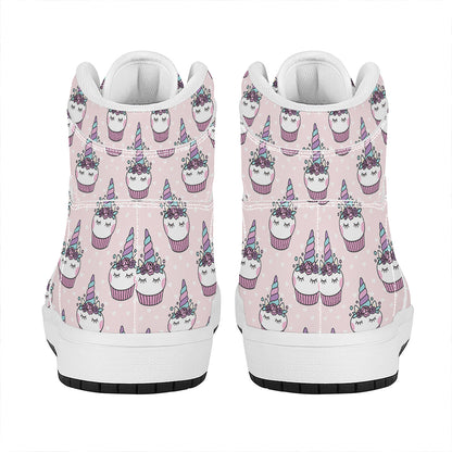 Unicorn Cupcake Pattern Print High Top Leather Sneakers