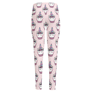 Unicorn Cupcake Pattern Print High-Waisted Pocket Leggings