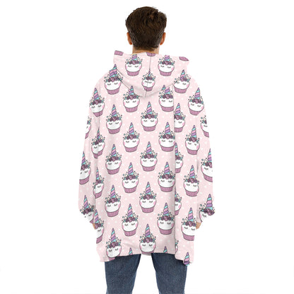 Unicorn Cupcake Pattern Print Hoodie Blanket