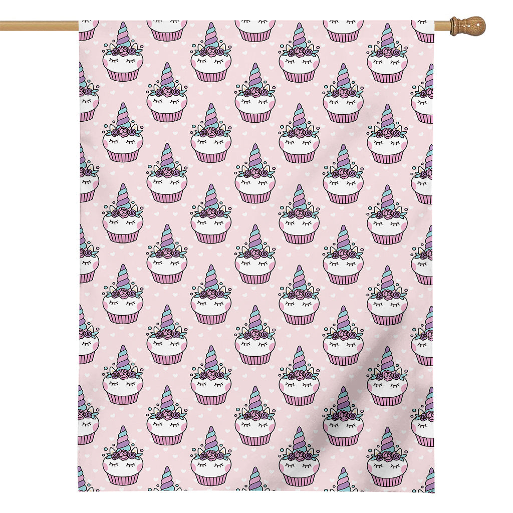 Unicorn Cupcake Pattern Print House Flag