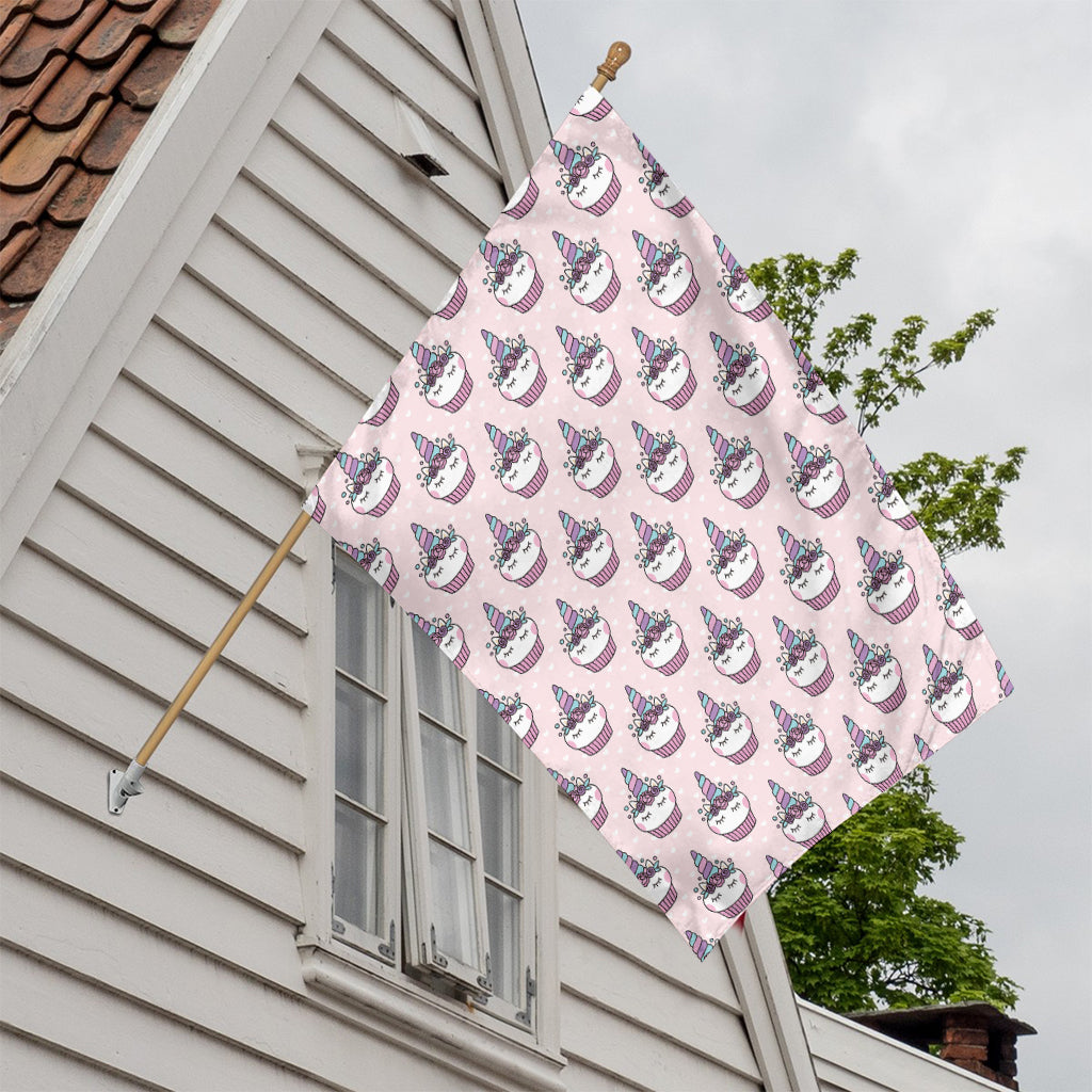 Unicorn Cupcake Pattern Print House Flag