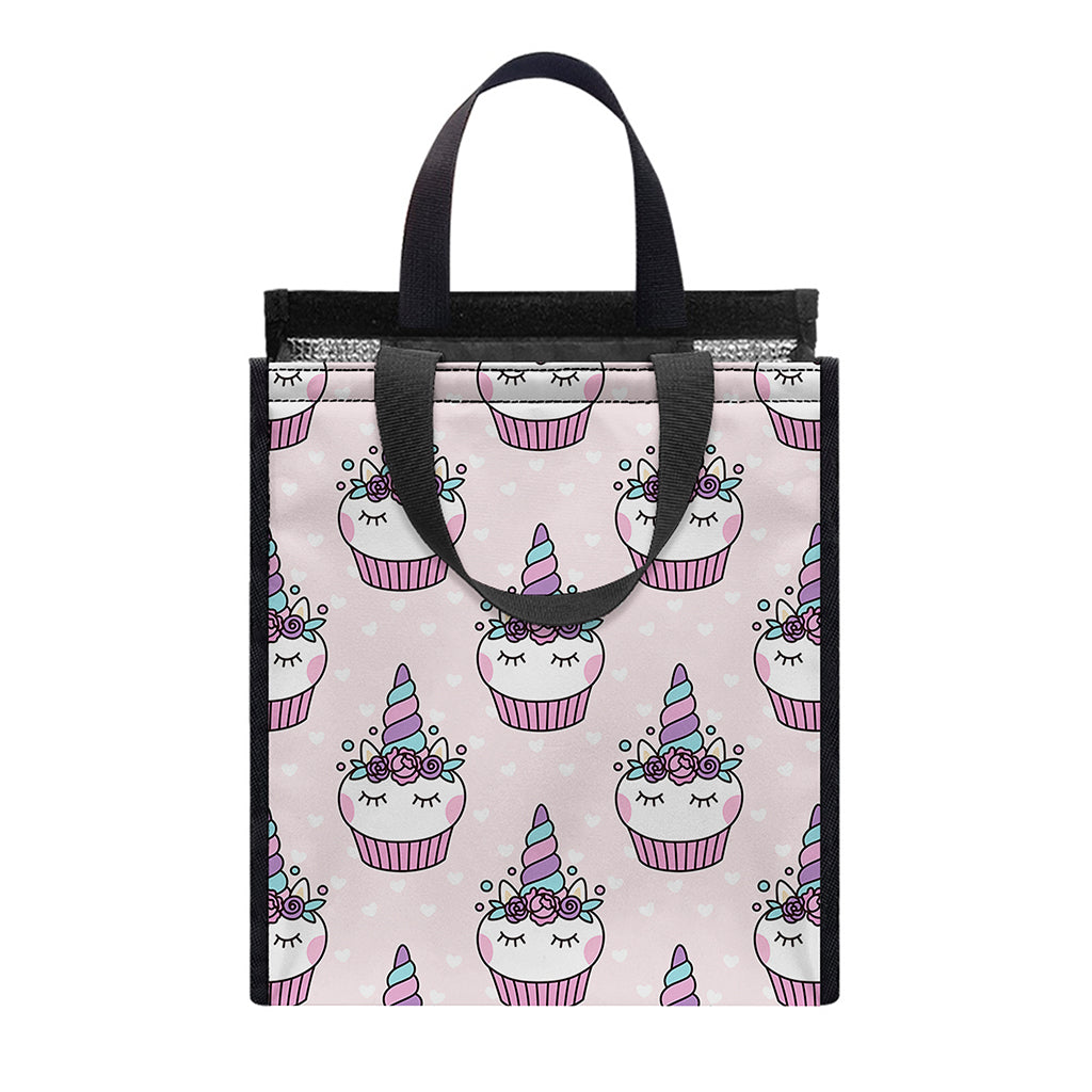Unicorn Cupcake Pattern Print Insulated Lunch Tote