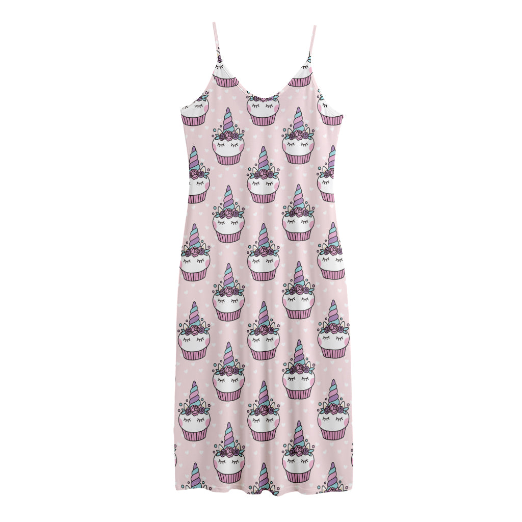 Unicorn Cupcake Pattern Print Jersey Midi Cami Dress