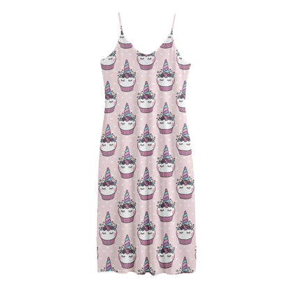 Unicorn Cupcake Pattern Print Jersey Midi Cami Dress