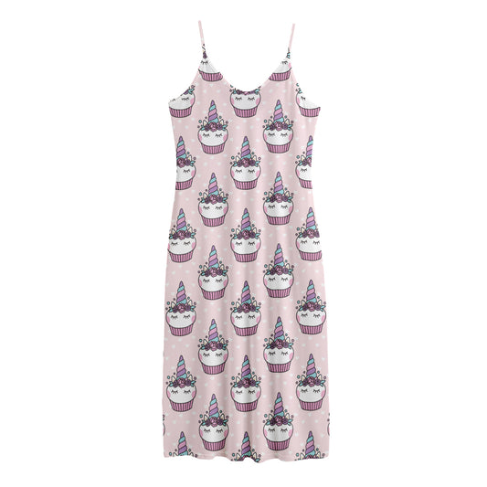 Unicorn Cupcake Pattern Print Jersey Midi Cami Dress