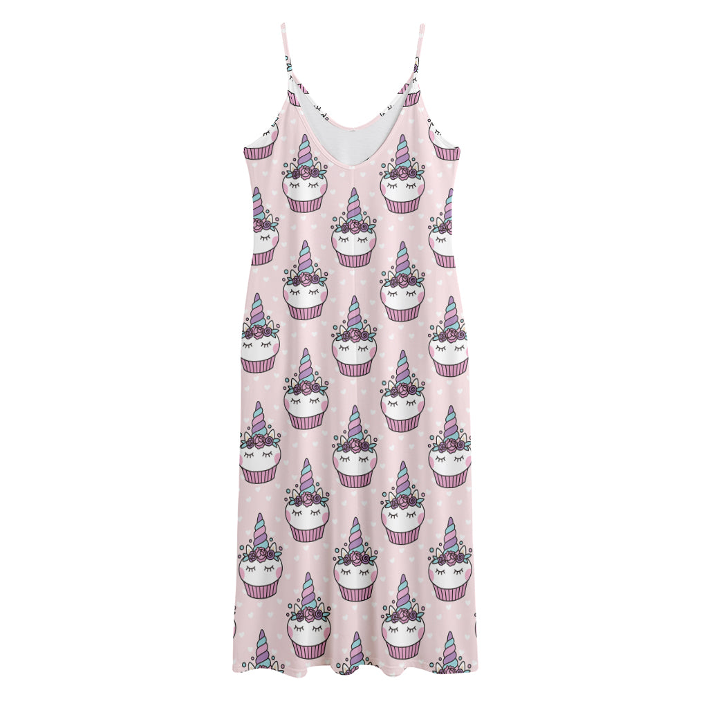 Unicorn Cupcake Pattern Print Jersey Midi Cami Dress