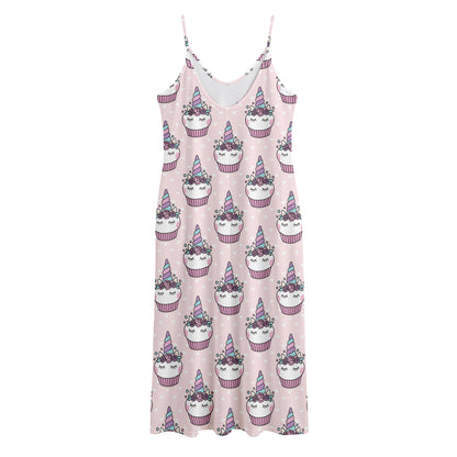 Unicorn Cupcake Pattern Print Jersey Midi Cami Dress