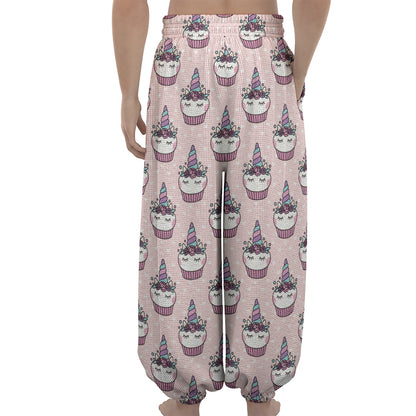 Unicorn Cupcake Pattern Print Lantern Pants