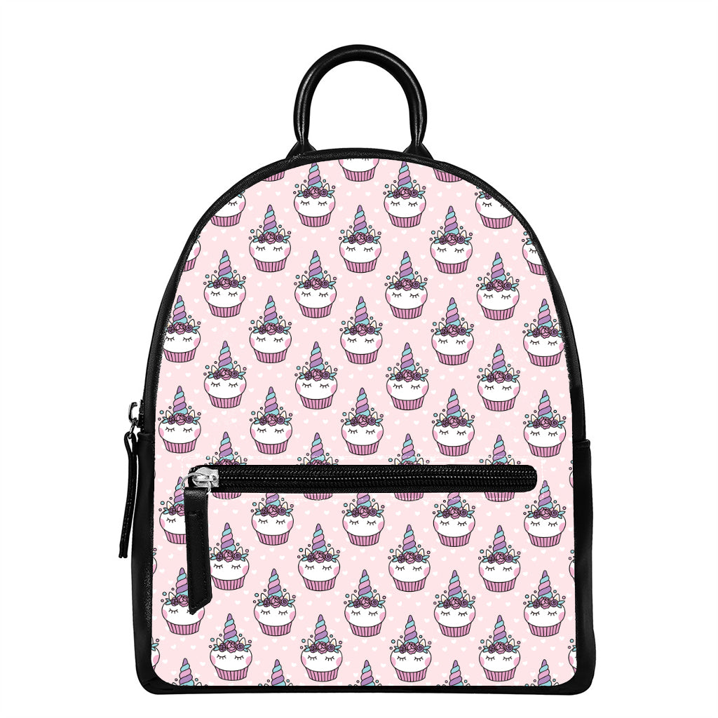 Unicorn Cupcake Pattern Print Leather Backpack