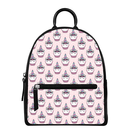 Unicorn Cupcake Pattern Print Leather Backpack