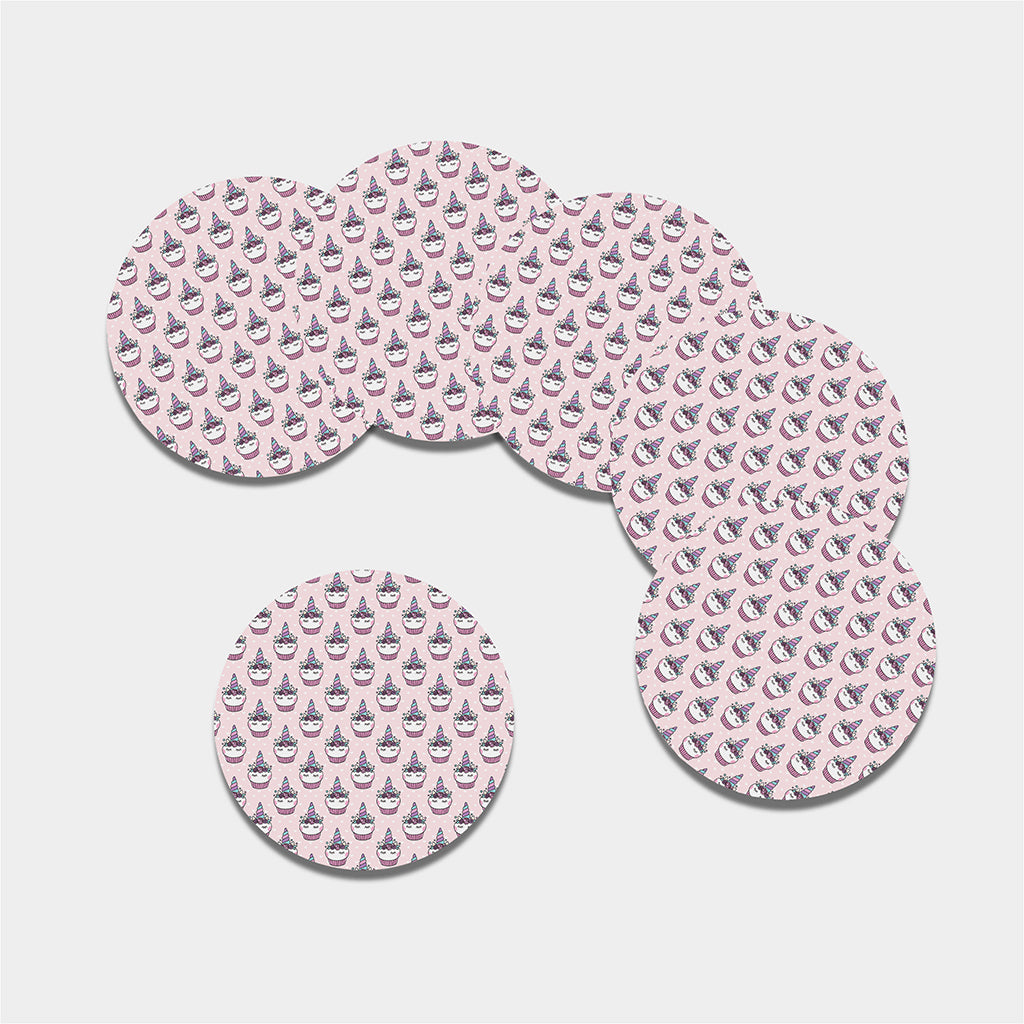Unicorn Cupcake Pattern Print Leather Coaster Set