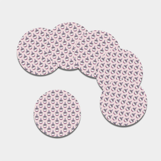 Unicorn Cupcake Pattern Print Leather Coaster Set