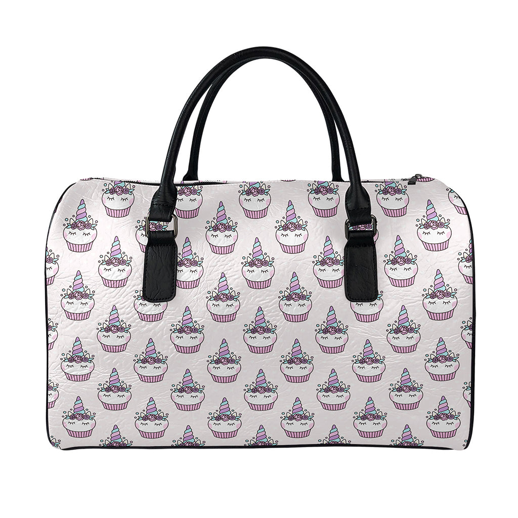 Unicorn Cupcake Pattern Print Leather Duffle Bag
