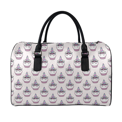 Unicorn Cupcake Pattern Print Leather Duffle Bag