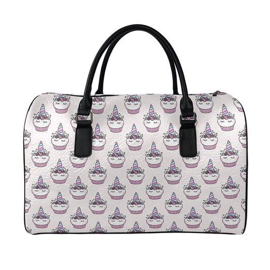 Unicorn Cupcake Pattern Print Leather Duffle Bag