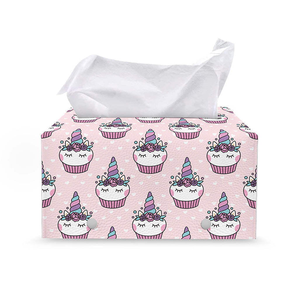 Unicorn Cupcake Pattern Print Leather Tissue Box Cover