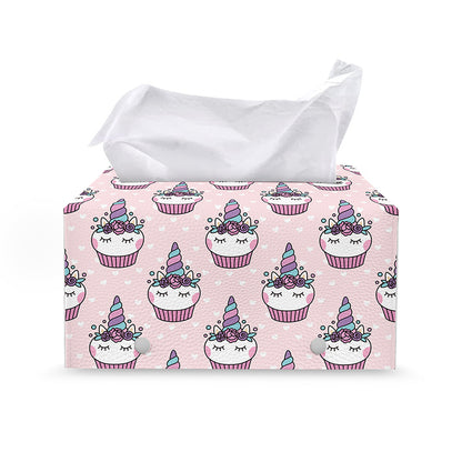 Unicorn Cupcake Pattern Print Leather Tissue Box Cover