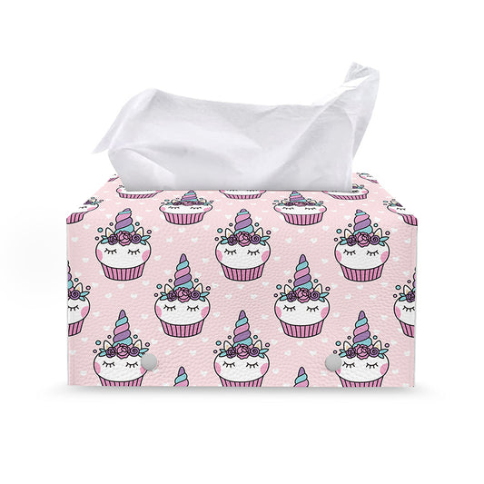 Unicorn Cupcake Pattern Print Leather Tissue Box Cover