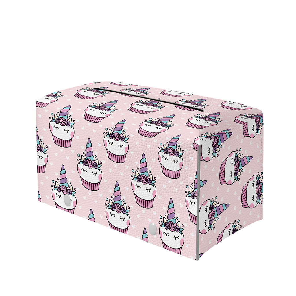 Unicorn Cupcake Pattern Print Leather Tissue Box Cover