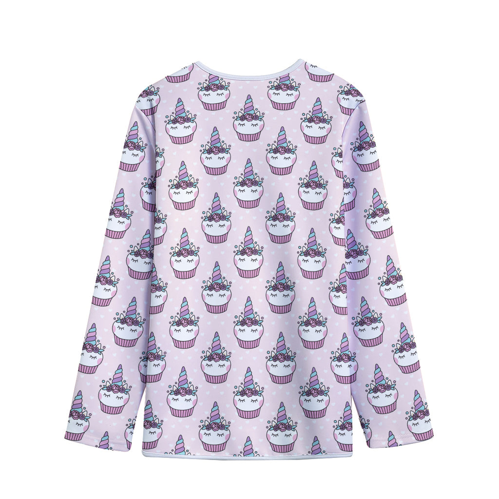 Unicorn Cupcake Pattern Print Long Sleeve Short Coat