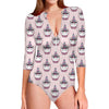 Unicorn Cupcake Pattern Print Long Sleeve Swimsuit