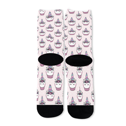 Unicorn Cupcake Pattern Print Long Socks