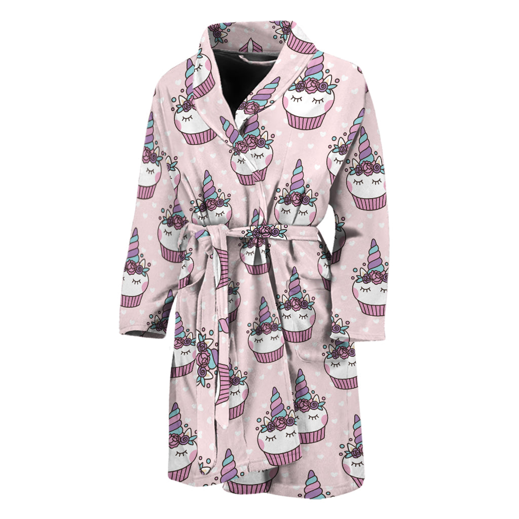 Unicorn Cupcake Pattern Print Men's Bathrobe