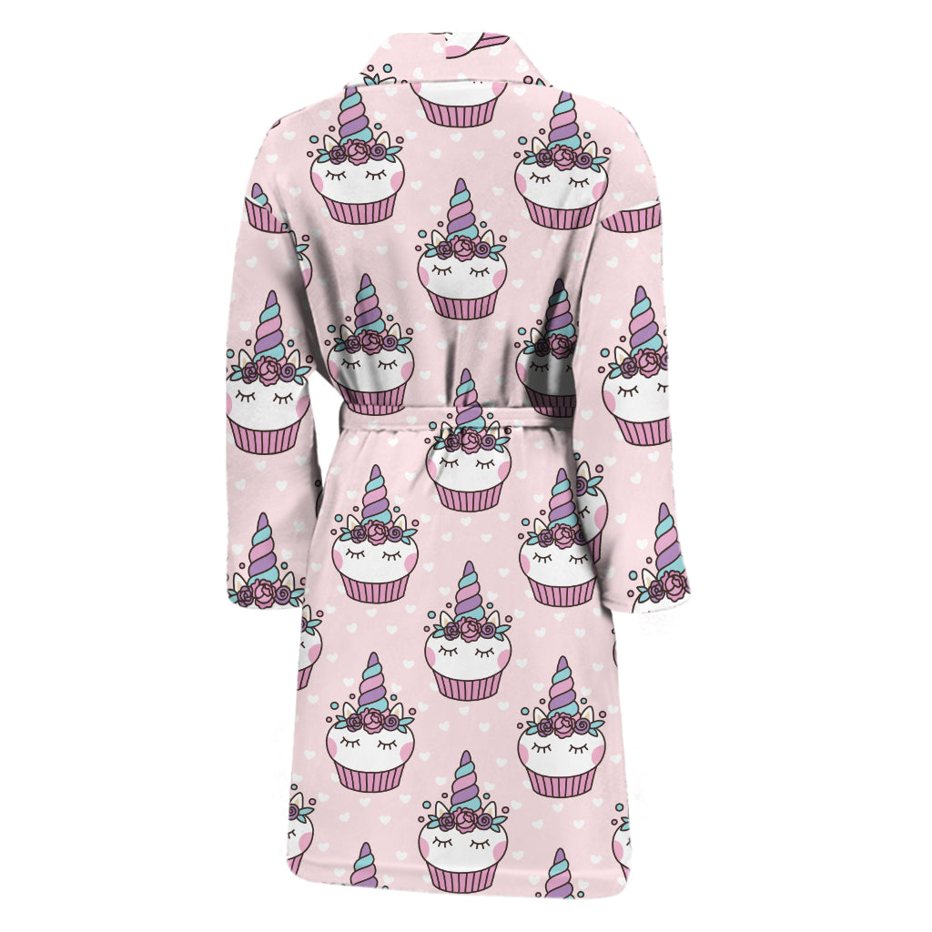 Unicorn Cupcake Pattern Print Men's Bathrobe