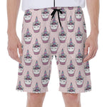 Unicorn Cupcake Pattern Print Men's Beach Shorts