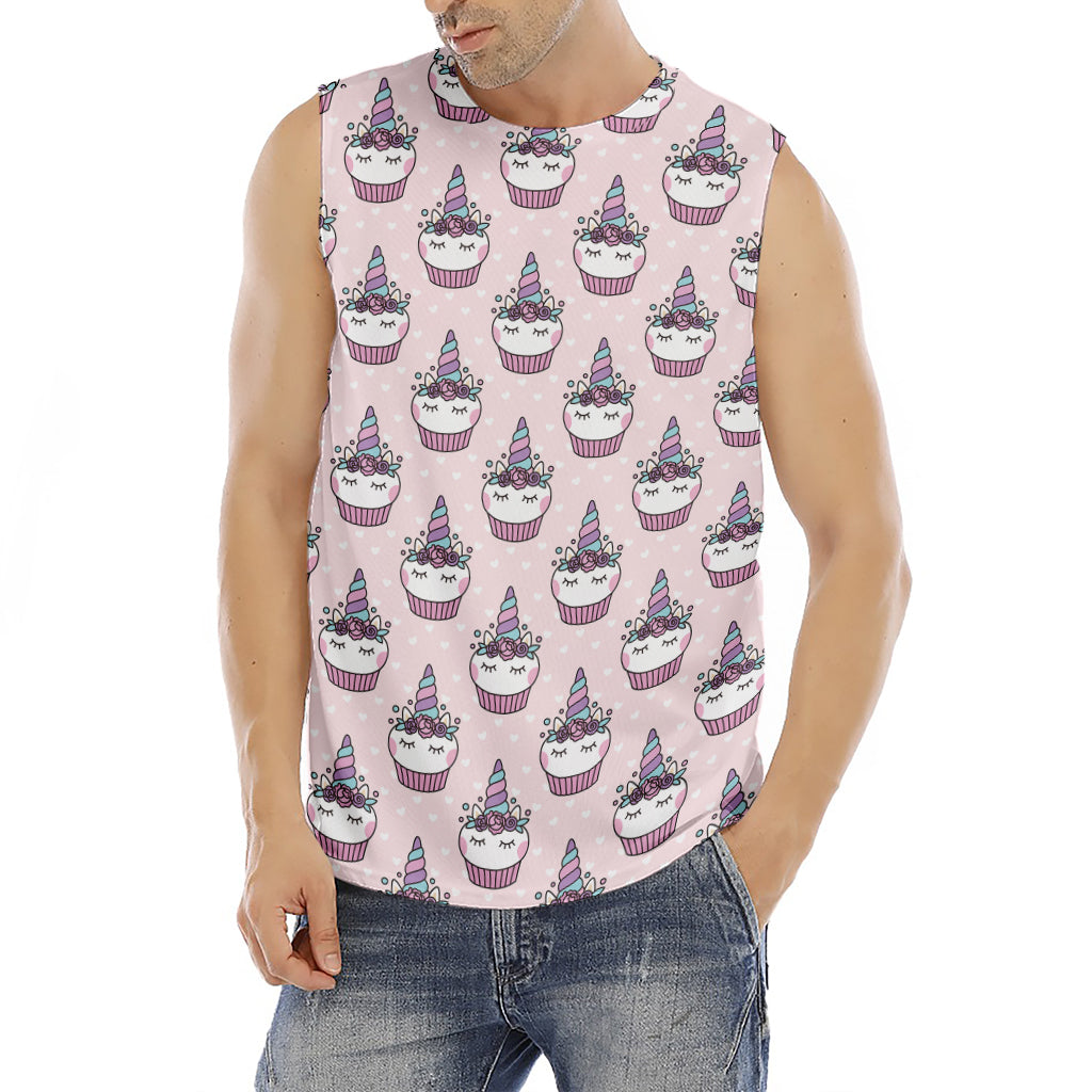 Unicorn Cupcake Pattern Print Men's Fitness Tank Top