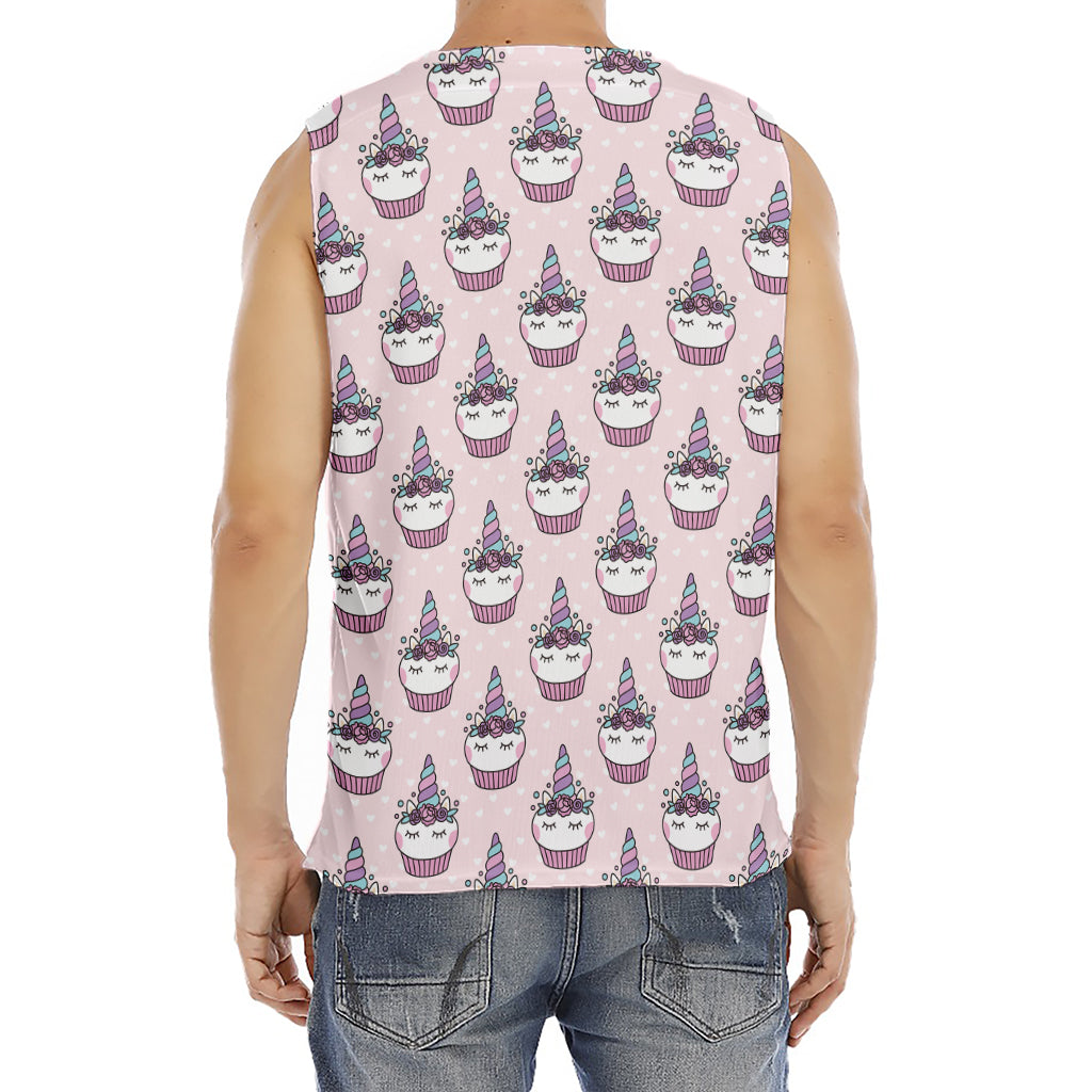 Unicorn Cupcake Pattern Print Men's Fitness Tank Top